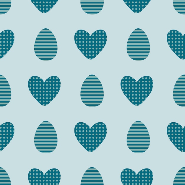 줄무늬 달걀과 점선 하트가 있는 부활절 매끄러운 패턴 티 페이퍼 패브릭 직물을 위한 완벽한 인쇄 장식 및 디자인을 위한 단색 벡터 그림