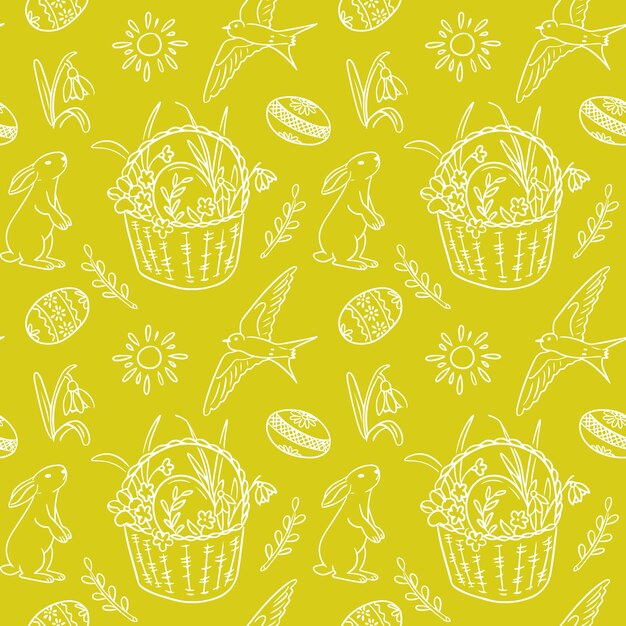 Easter seamless pattern with traditional items