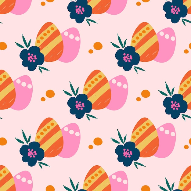 Пасхальный бесшовный повторяющийся узор с розовыми яйцами, цветами и точками Фон или текстура для тканевых обоев, текстильная одежда, упаковка, скрапбукинг, теги, обложки, приглашения