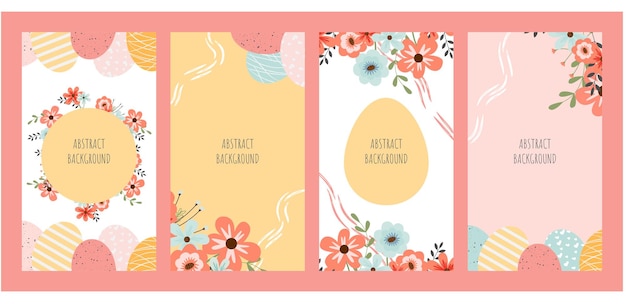 Easter set Bright Easter editable backgrounds for social media stories with eggs and pretty flowers