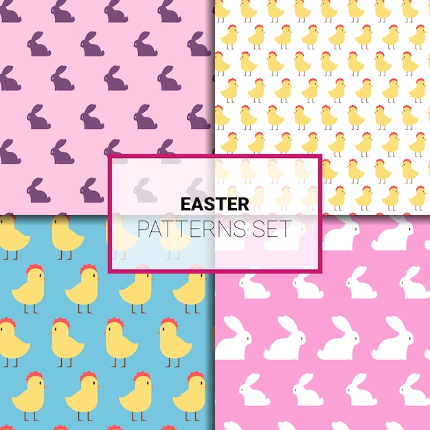 Easter Set Seamless Pattern With Cute Rabbits Or Chicken Ornaments