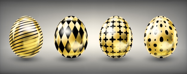 Пасхальные блестящие золотые яйца с черным орнаментом