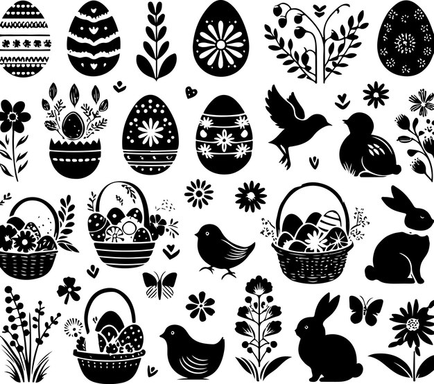 Vettore set di silhouette di pasqua set di elementi di pasqua