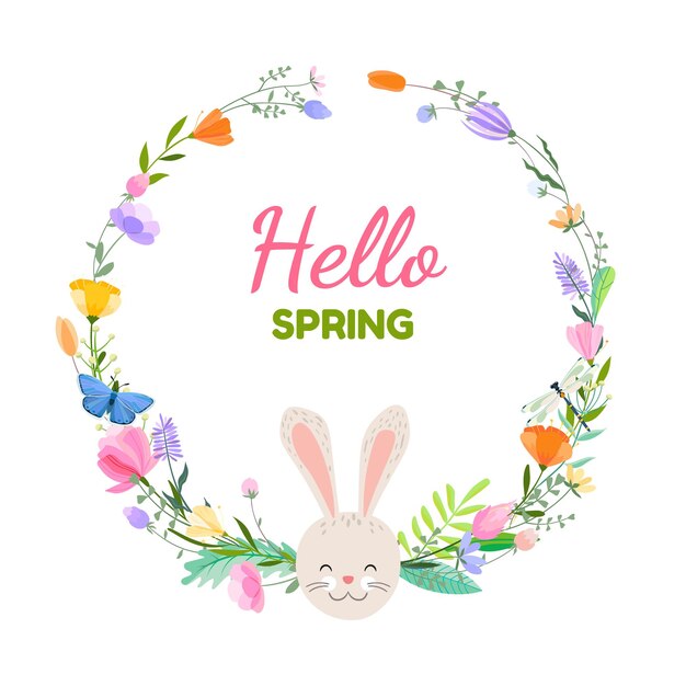 Vettore cartolina d'auguri di primavera di pasqua iscrizione hello spring