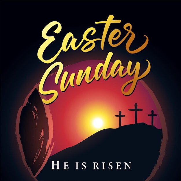 Easter Sunday morning vector illustration He is risen greeting card christian banner design