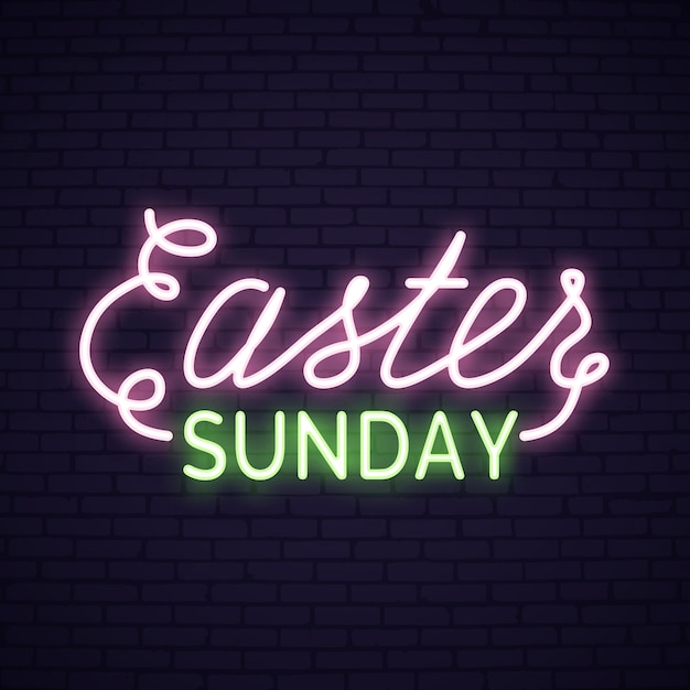 Lettering al neon di pasqua domenica con coniglietto