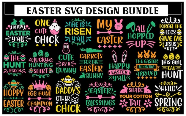 ベクトル イースター svg バンドル ハッピーイースター イースター バニー 春 イースター 引用 bunny face svg ファイル