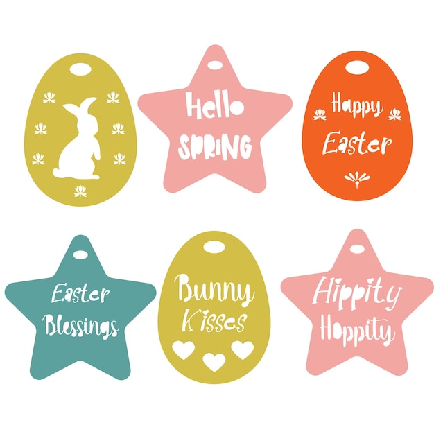Easter tag collection with bunny and colourful eggs in pastel color