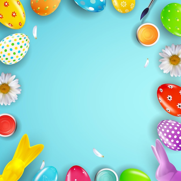 Easter template with 3d realistic eggs paint