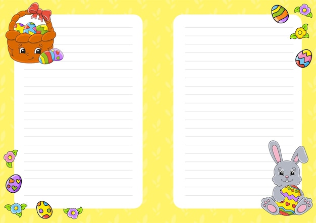 Easter theme. Colored sheet template for notes.