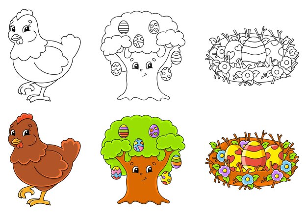 Easter theme. Set coloring page for kids.