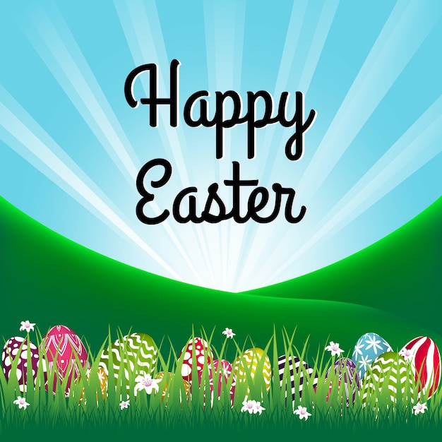 Vector easter theme with above the colorful egg in grass.