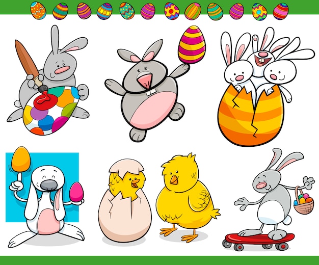 easter themes set cartoon illustration