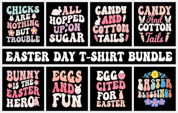 Easter Tshirt design Bundle Bunny Easter TShirt set Happy Easter TShirt vector Easter element