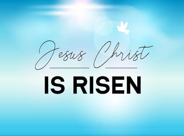 Vector easter typography banner he is risen sky and sun. jesus christ our god is risen. christian sunday resuraction for church.