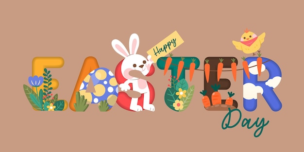 Vector easter typography with decoration vector illustration