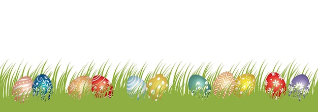 Easter Vector Background Illustration With Grassy Field, Colorful Eggs, And Text Space.