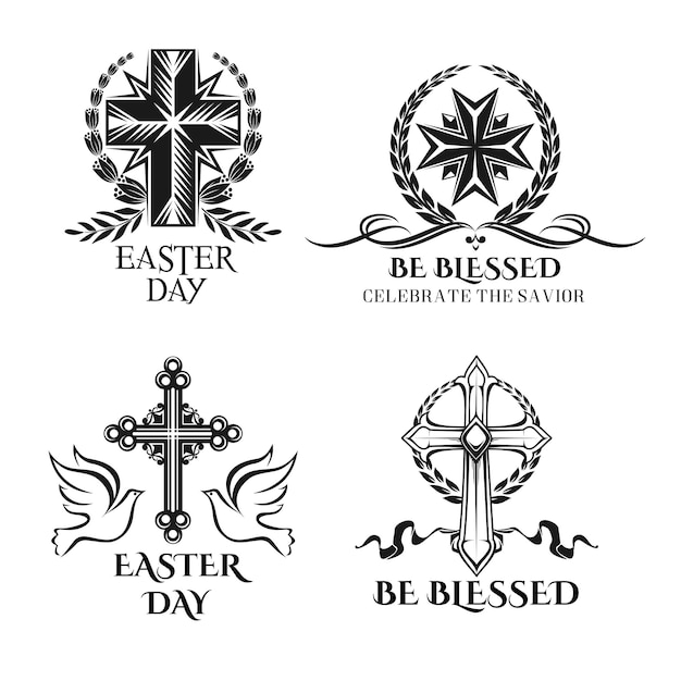 Easter vector crucifix cross symbols for greeting