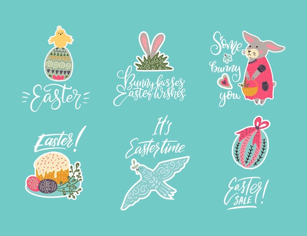 Easter vector lettering set Handwritten Easter quotes