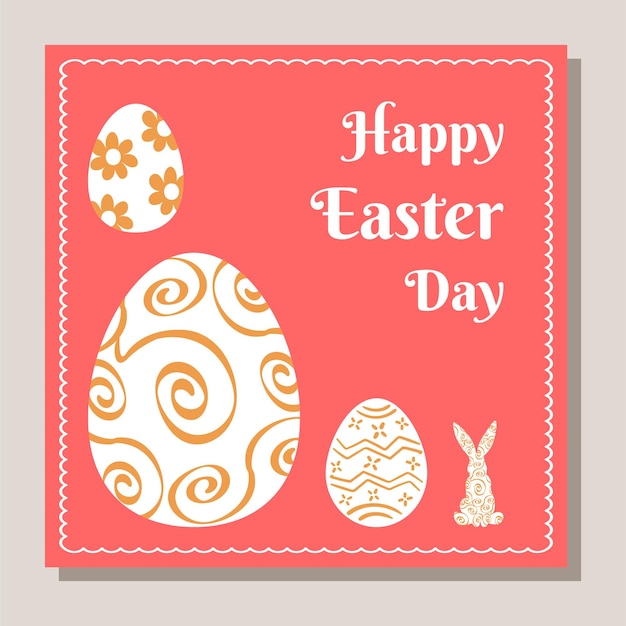 easter vector with eggs bunny silhouette amp festive text on coral perfect for cards amp invites