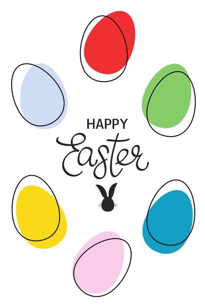 Easter vertical banner with lettering and colorful eggs Minimalistic template for greeting card