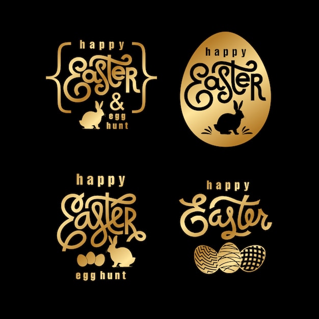 Easter wishes gold label set.