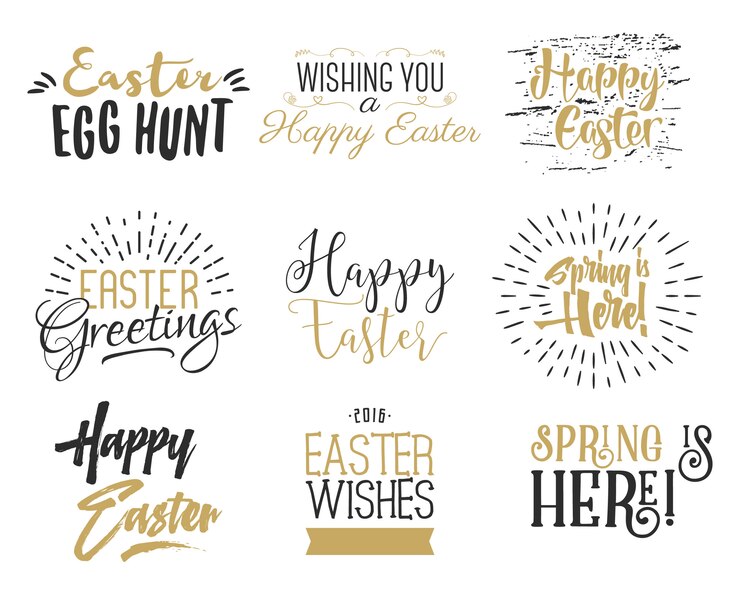 Easter wishes overlays, lettering labels set. 