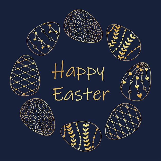 easter wreath with golden easter eggsvector happy easter greeting card