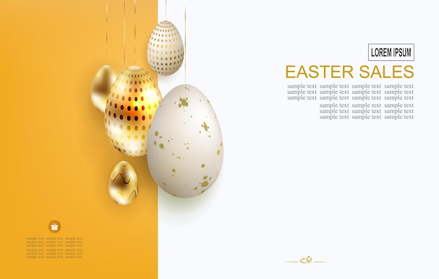 Easter yellow composition with a set of eggs with a pattern on pendants a brochure