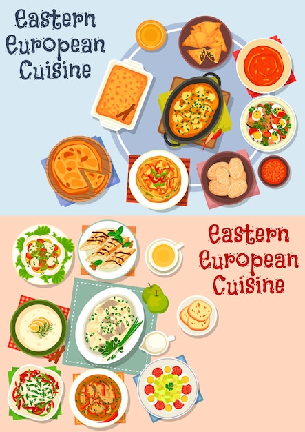 Набор иконок восточноевропейской кухни для дизайна продуктов питания