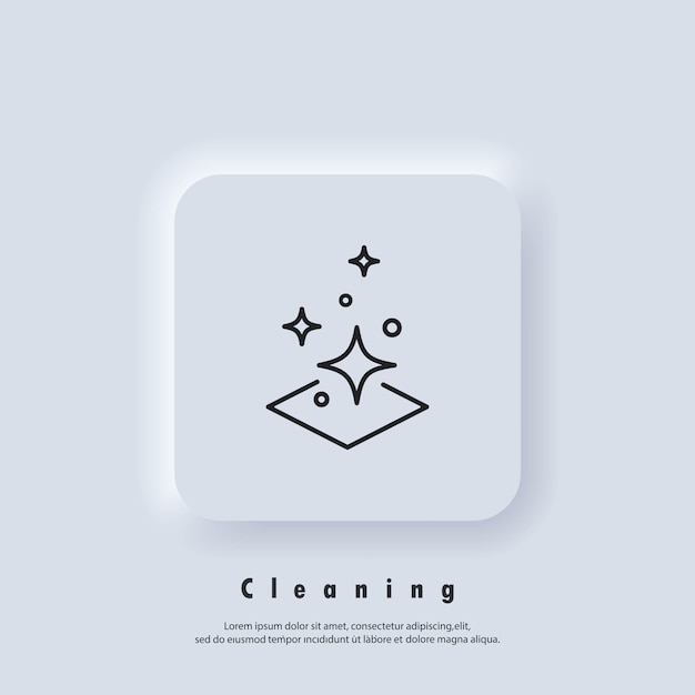 ベクトル 簡単掃除アイコン。きれいな表面のロゴ。クリーニングロゴ。ベクター。 uiアイコン。 neumorphic uiuxの白いユーザーインターフェイスのwebボタン。ニューモルフィズム