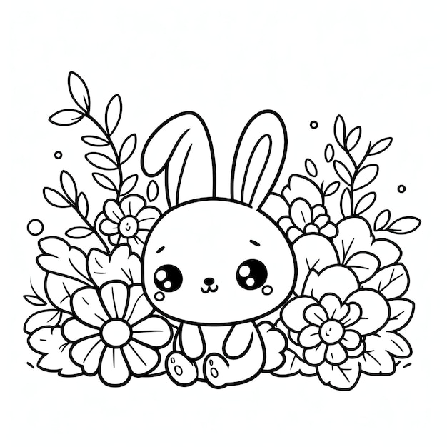 Vector easy coloring adventure baby bunny and flower bliss