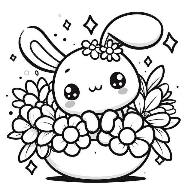Легкая раскраска «Приключения кролика и цветочного счастья»