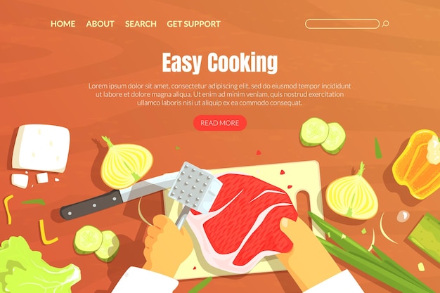 Easy Cooking Landing Page Template Voedselrecepten Culinary School Klasse Webpagina Mobiele App Homepage Vector Illustratie