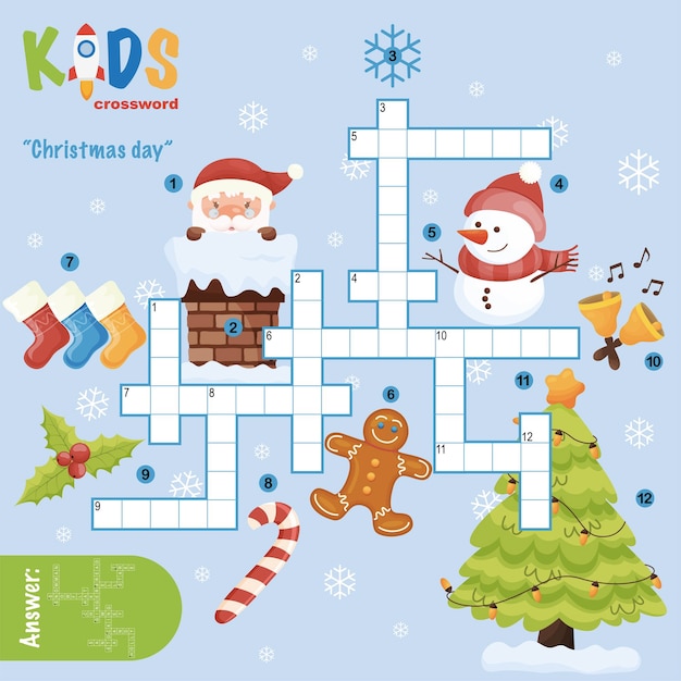 Easy crossword puzzle christmas day for children in elementary primary and middle school fun way to practice language comprehension and expand vocabulary includes answers