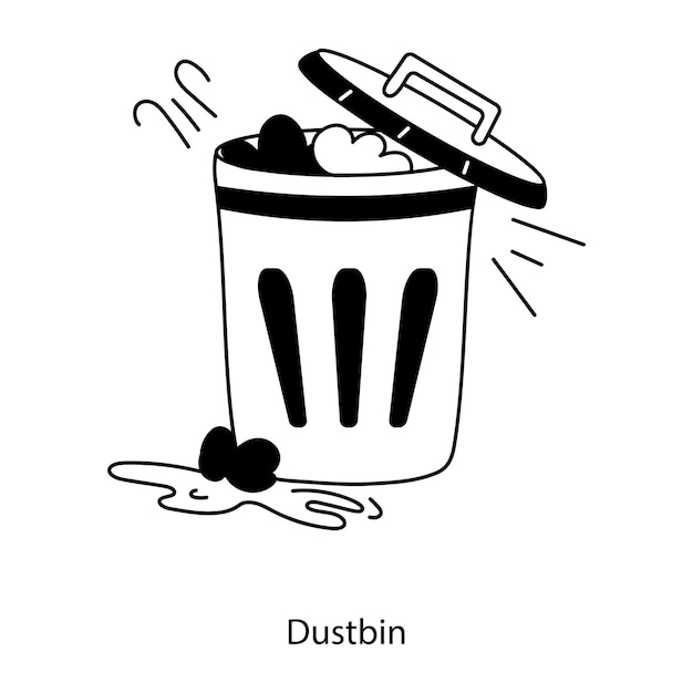 Easy to edit doodle icon of a dustbin