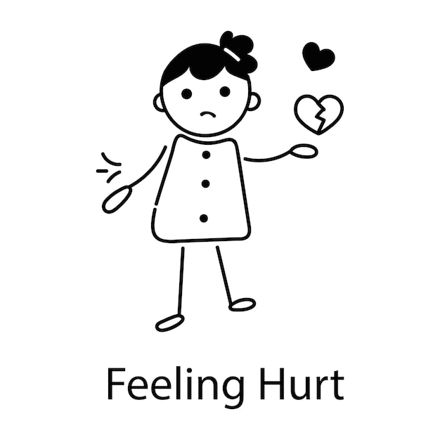 Easy to edit doodle icon of a girl feeling hurt