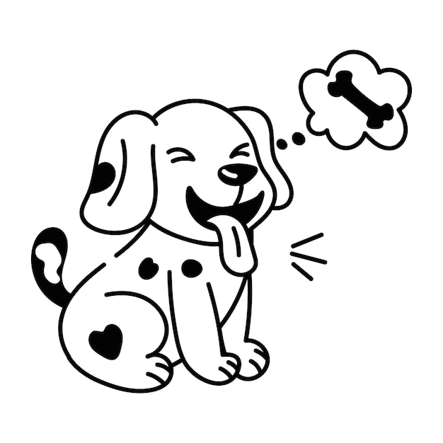 Vector easy to edit doodle icon of a hungry dog