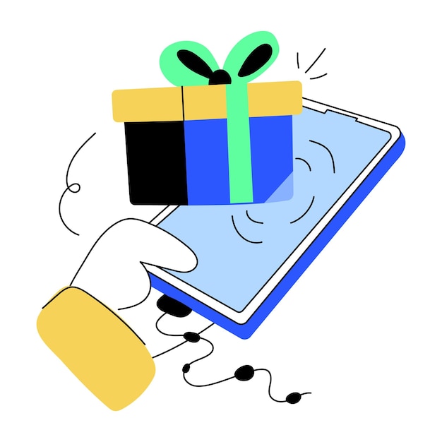 Easy to edit doodle mini illustration of gift delivery