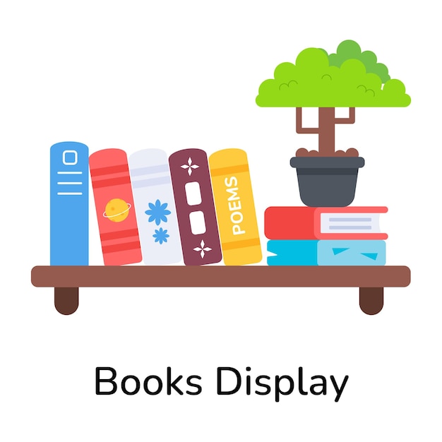 Easy to edit flat icon of books display