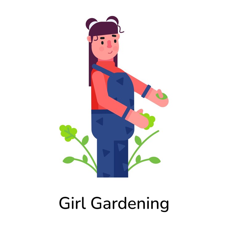 Vector easy to edit flat icon of girl gardening