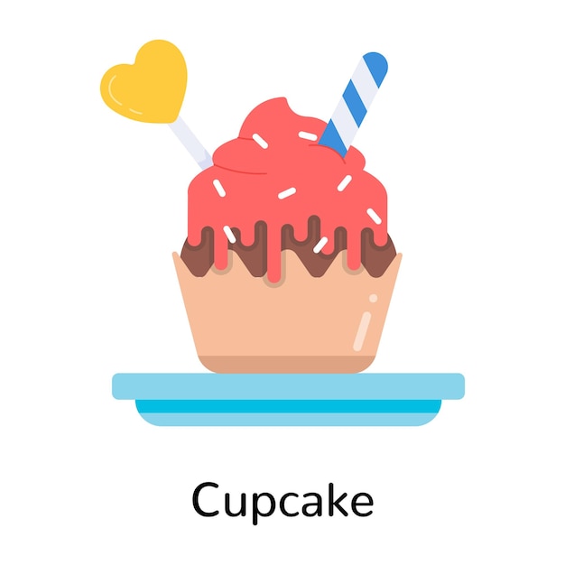 Easy to edit flat icon of a valentine cupcake