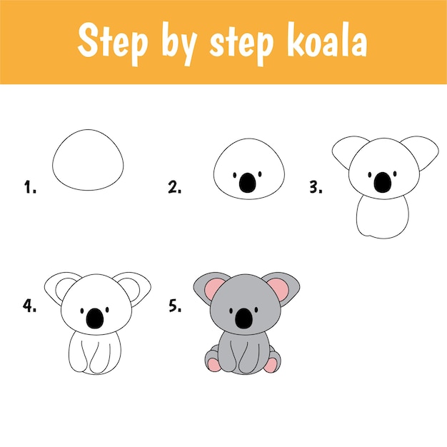 Easy educational game for kids. Simple level of difficulty. Gaming and education. Tutorial for drawing koala