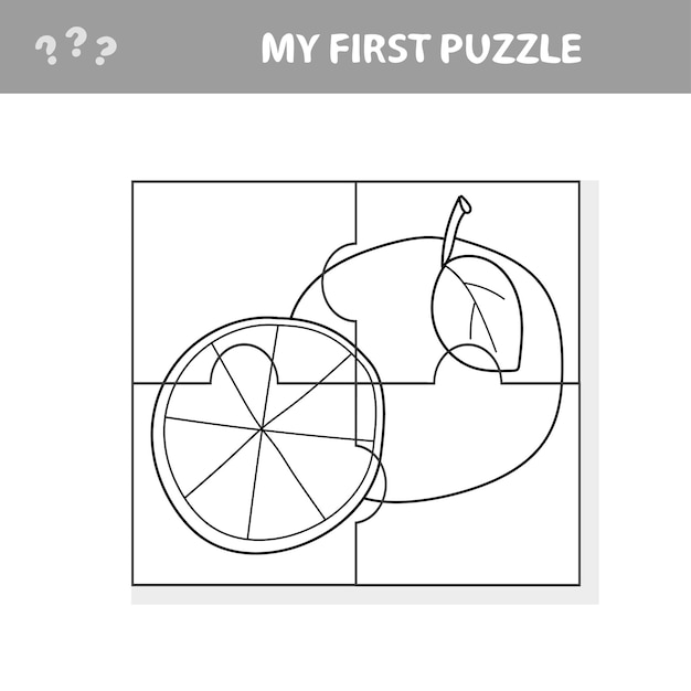 Gioco di carta educativo facile per i bambini. semplice applicazione per bambini con frutta di arancio dolce. il mio primo puzzle - disegni da colorare