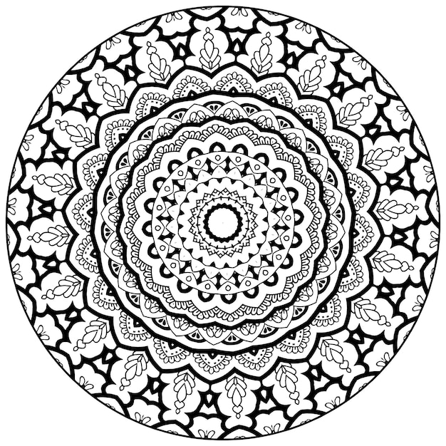 Easy mandala, simple mandalas flowers coloring page on white background.