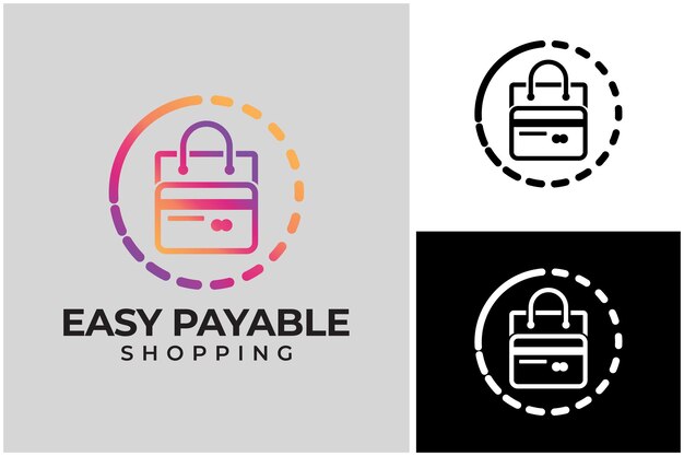 Easy Payable Shopping Logo with Credit Card and Shopping Bag