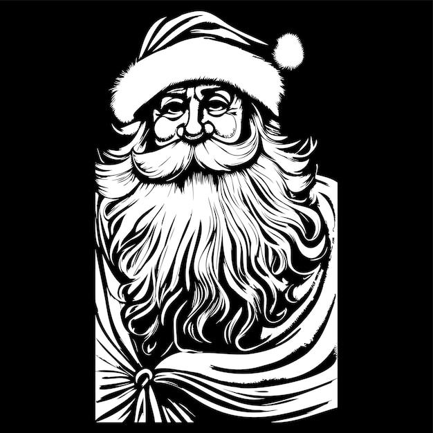 Easy simple santa claus drawing hand drawn vector black and white clip art