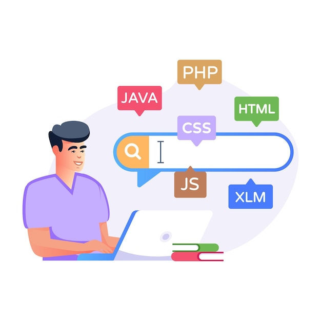 Vector easy to use flat illustration of programming languages