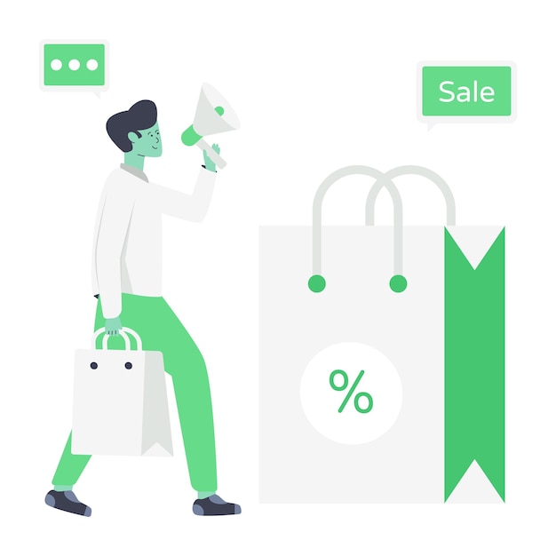 Easy to use flat illustration of sale announcement