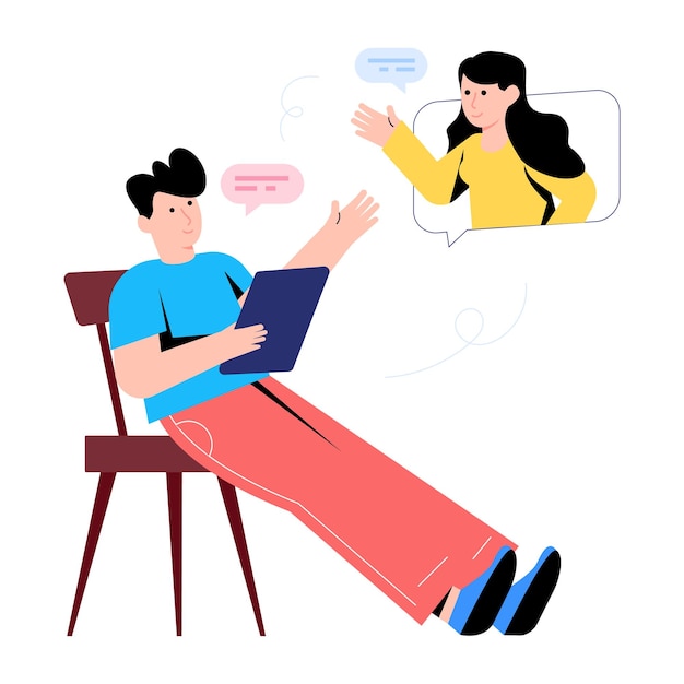 ビデオ通話の使いやすいフラットなイラスト
